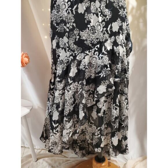 Vtg Alex Evenings Floral Rose Silk Blend Sheer Ruffle Beaded Sequin Dress 12P - Picture 6 of 15